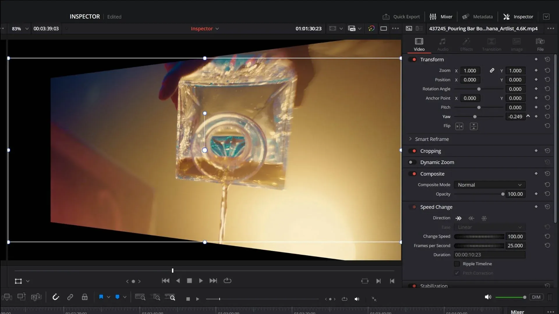 Yaw inclines the video in 3D on the Y-axis. Here in action.