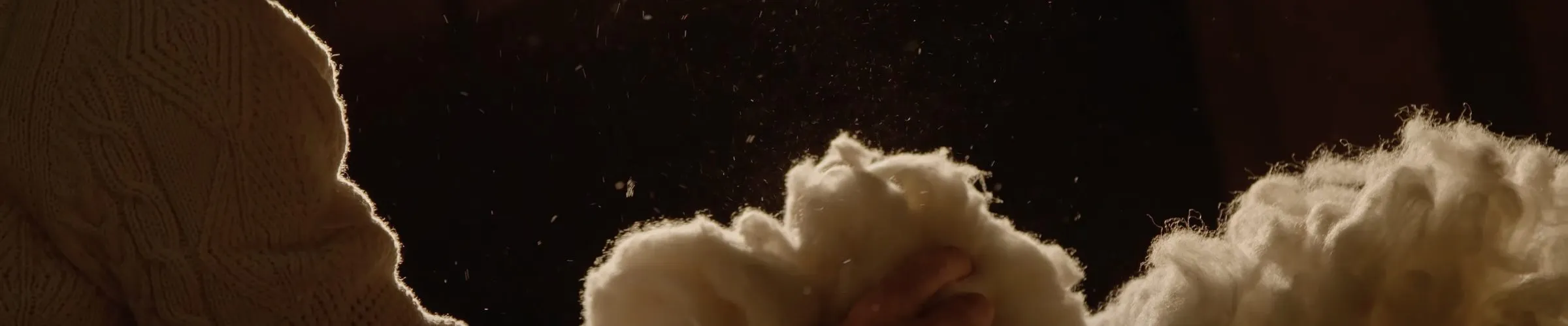 Hands working raw wool