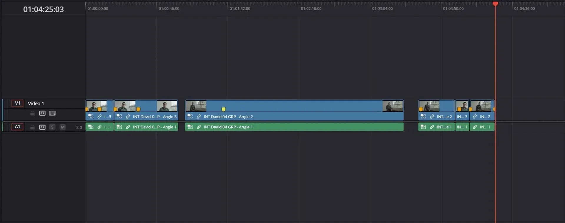 The timeline with the selected parts of the interview.