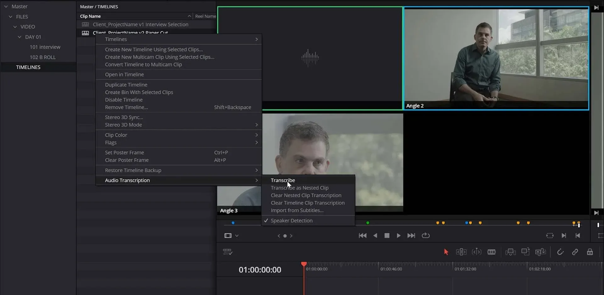 The Transcribe Tool in DaVinci Resolve