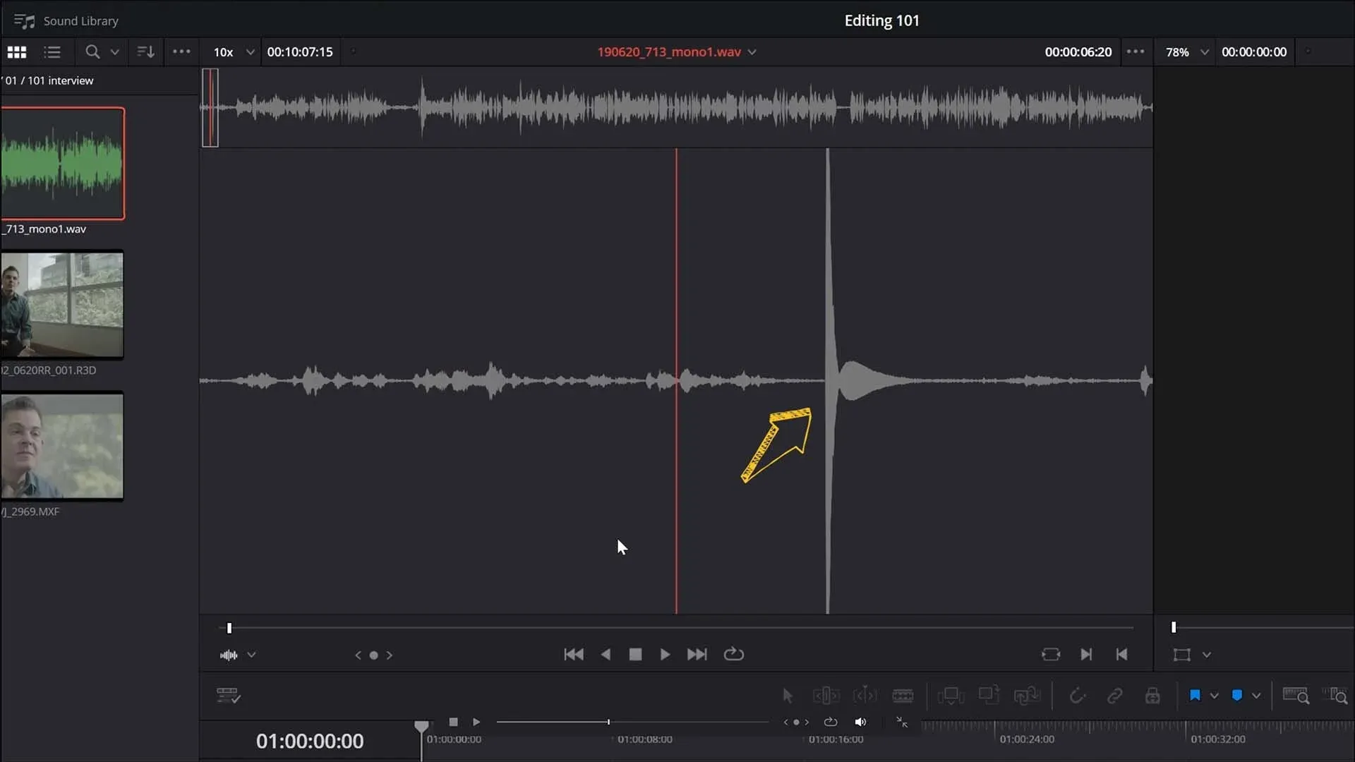 Audio Spike from the Clapper Board