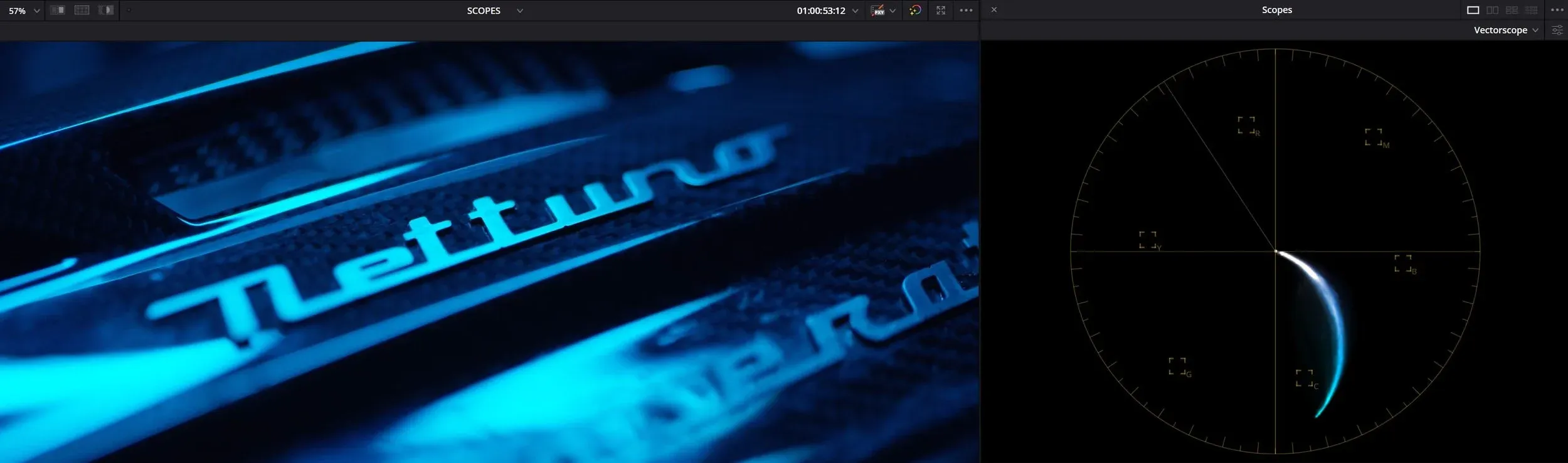 You can see the bluish curve that colors make in the Vectorscope.