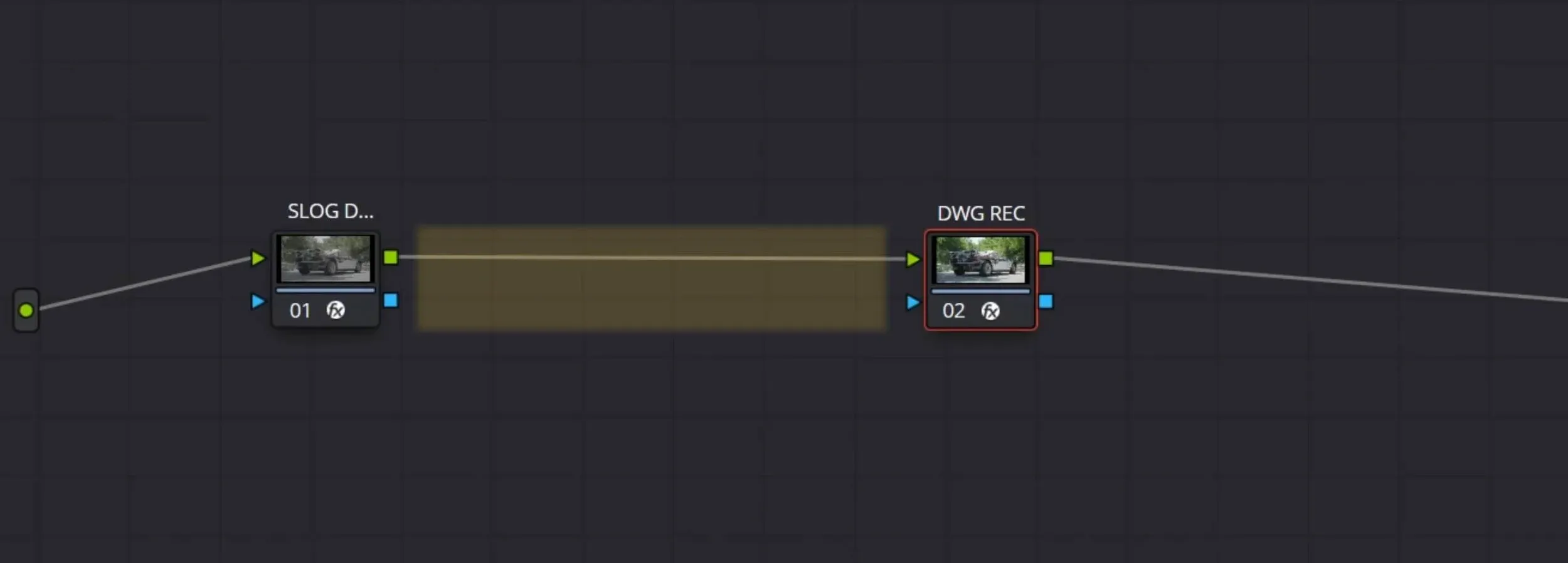 Between the two CSTs in the DaVinci WideGamut Intermediate color space.