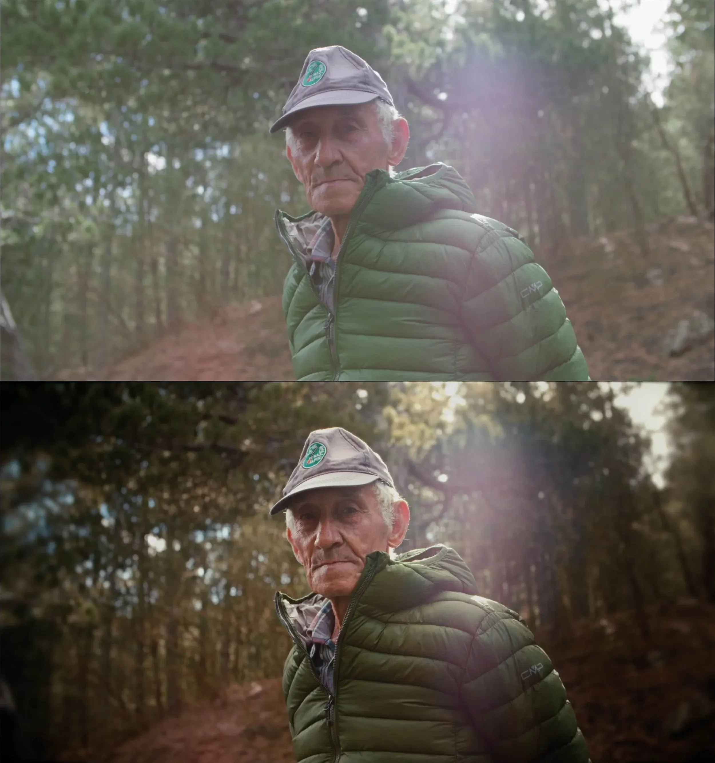 Before / After example of color grading with the Node Tree.