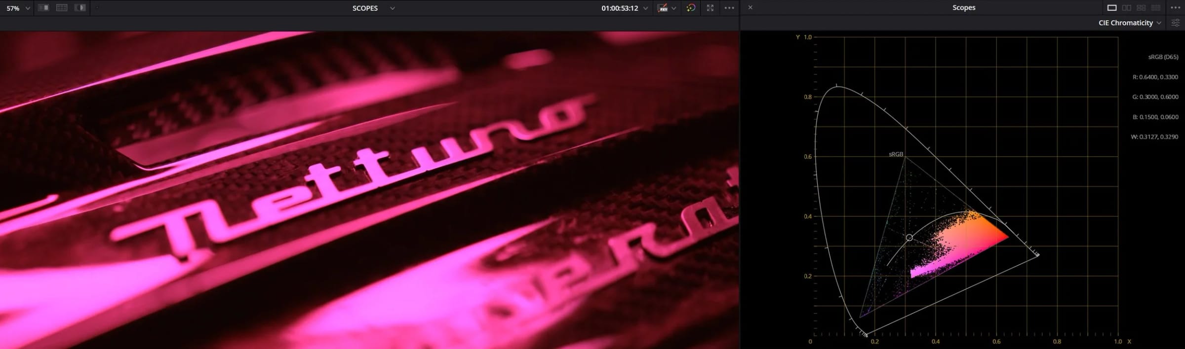 You can see how the colors clash with the limits of the Color Space in the Chromaticity tab.