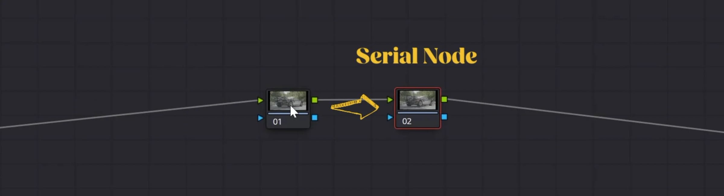 Resolve node graph with two serial nodes connected one after the other, labelled “Serial Node”